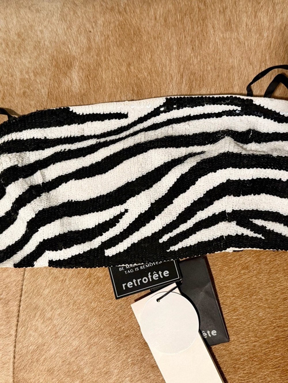 Retrofete Black & White Sequin Zebra Bandeau BNWT SIZE S